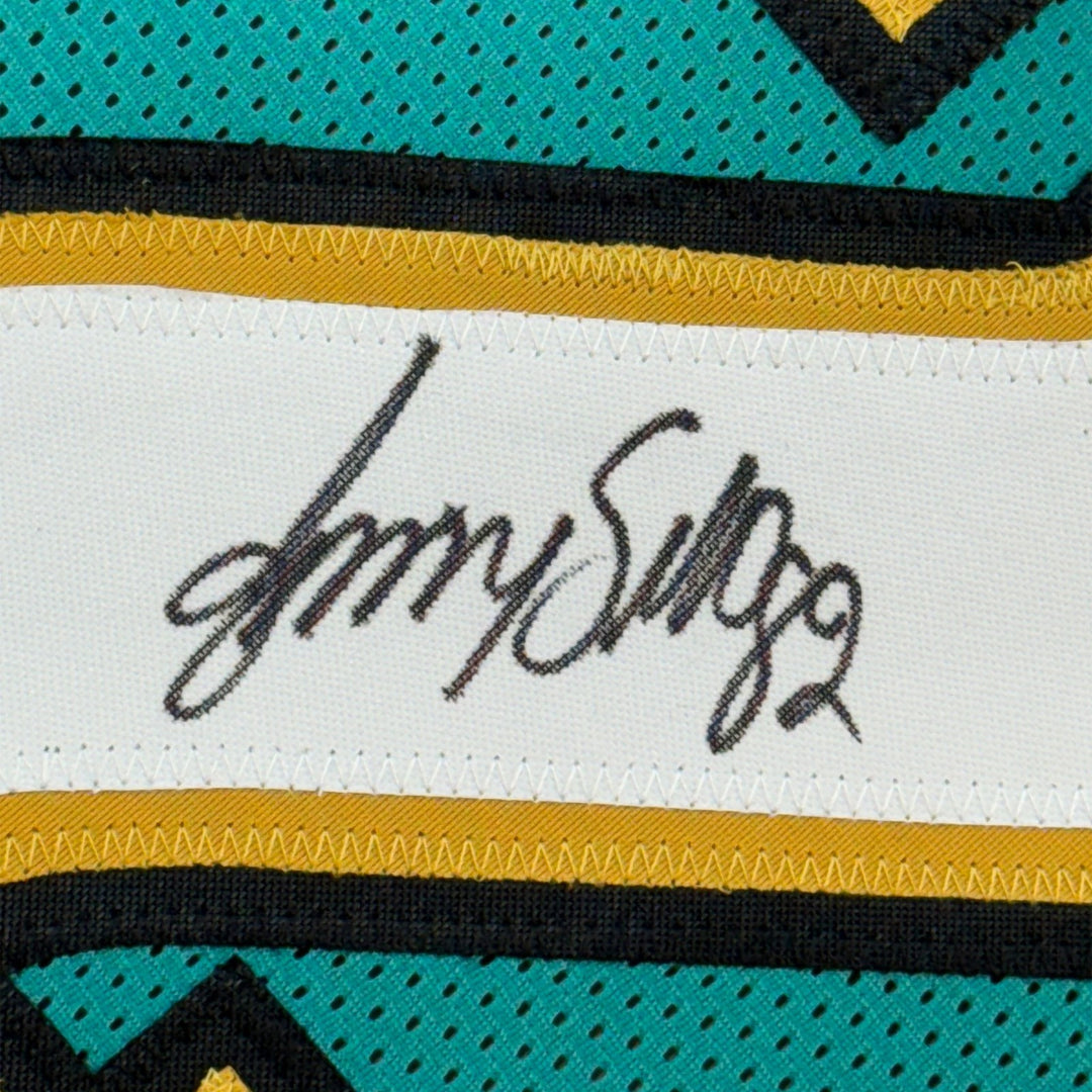 Framed Autographed/Signed Jimmy Smith 33x42 Teal Jersey PSA/DNA COA