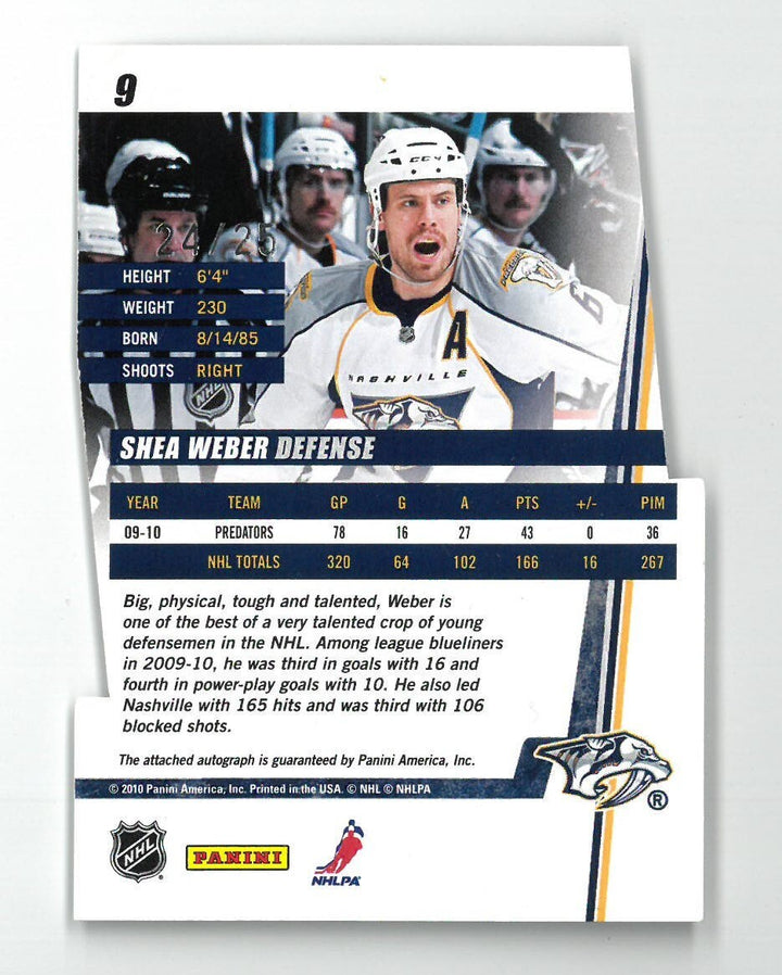 Shea Weber signed 2010-11 Donruss Panini Auto Die Cut Card #9- 24/25