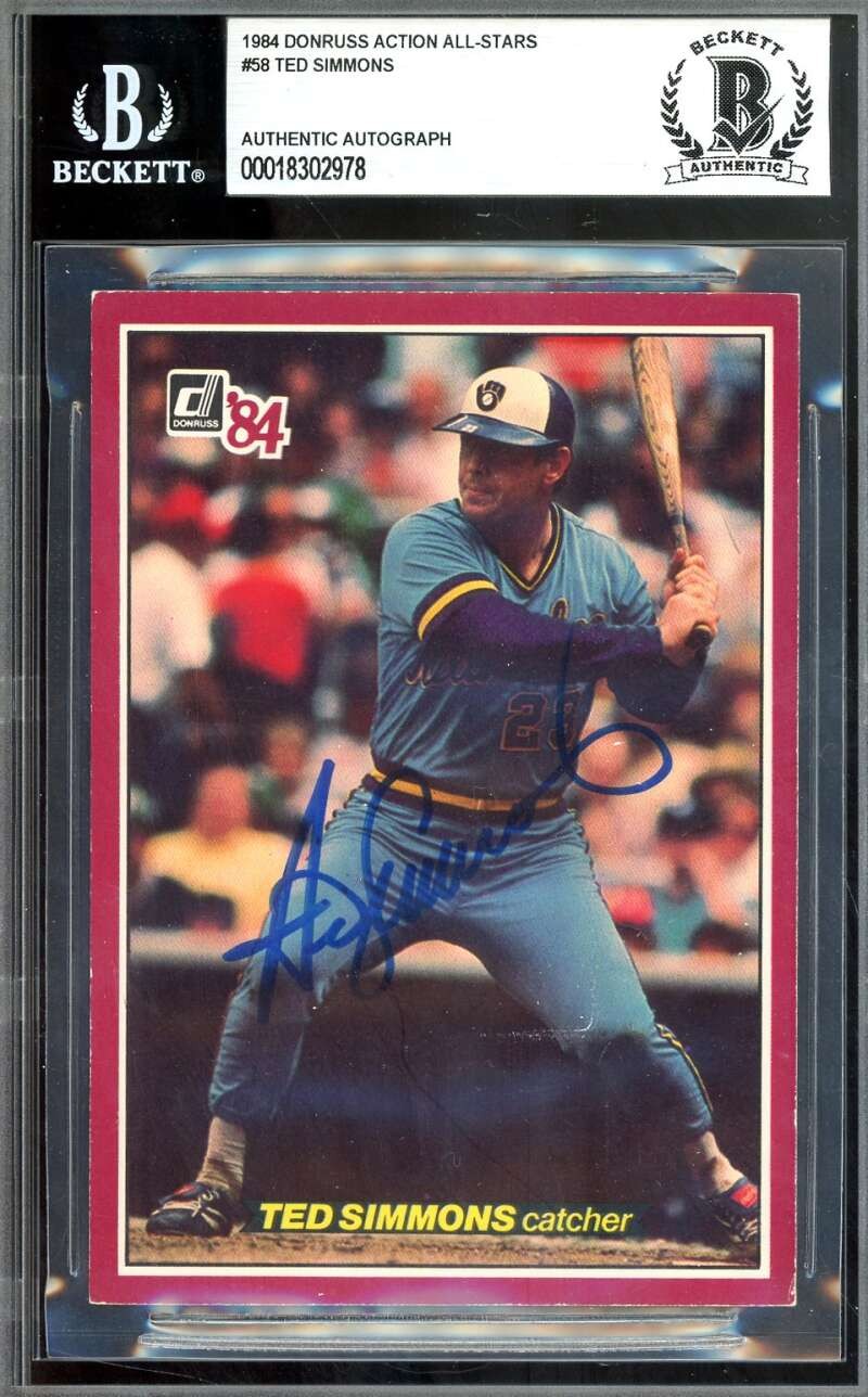 Ted Simmons Beckett BAS Signed 1984 Donruss Action All Stars Autograph