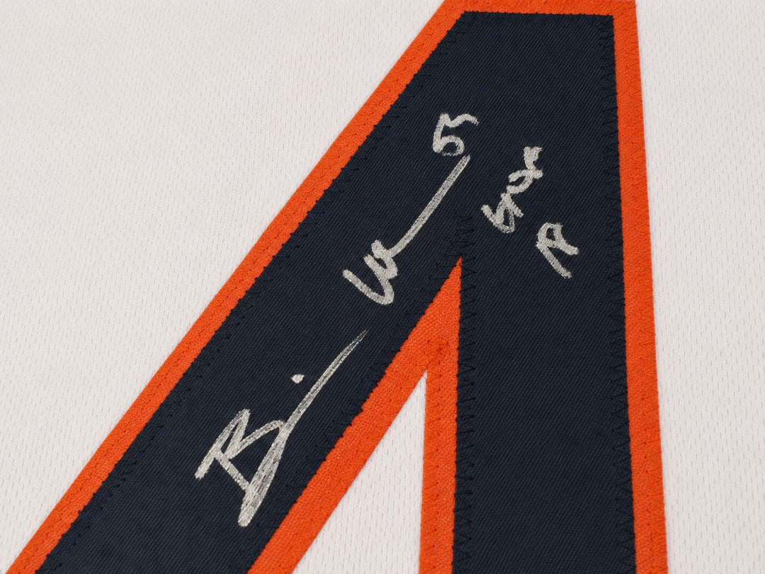 Chicago Bears Brian Urlacher Signed White Jersey "HOF 18" Beckett BAS Witness