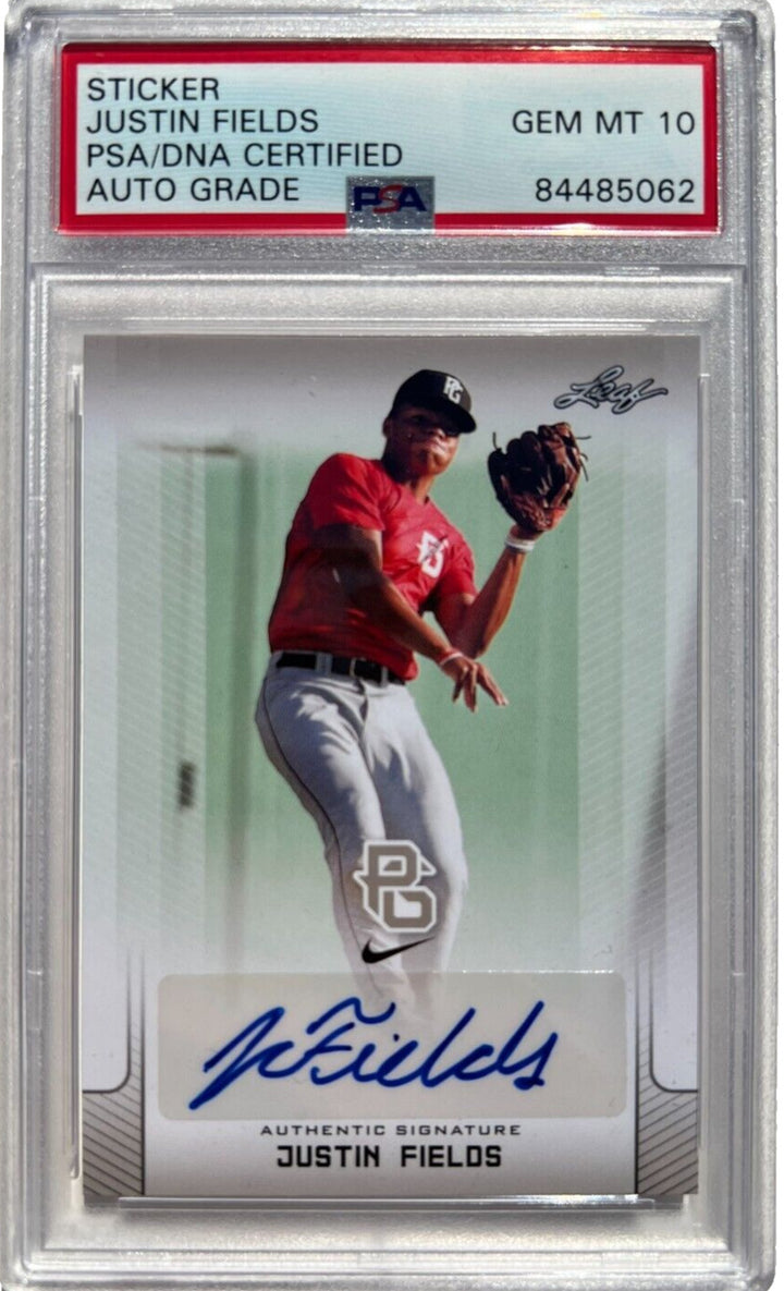JUSTIN FIELDS SIGNED 2017 LEAF PERFECT GAME ROOKIE CARD RC BEARS AUTO 10 PSA/DNA