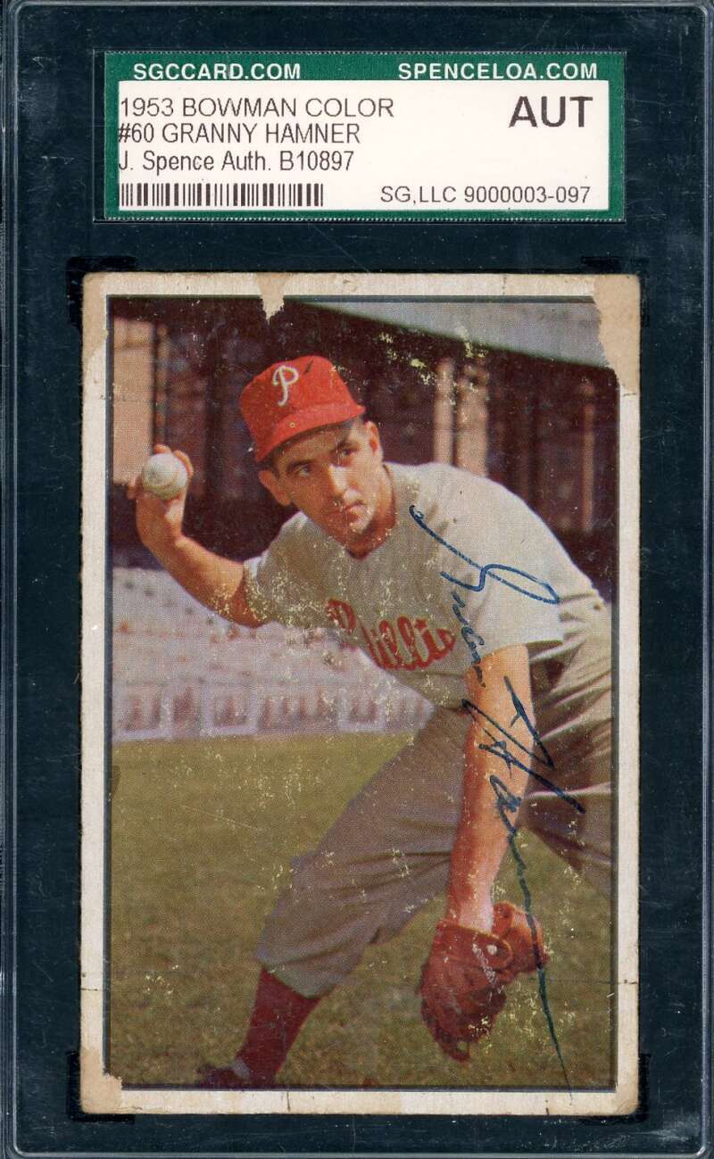 Granny Hamner SGC Coa Signed 1953 Bowman Color Autograph