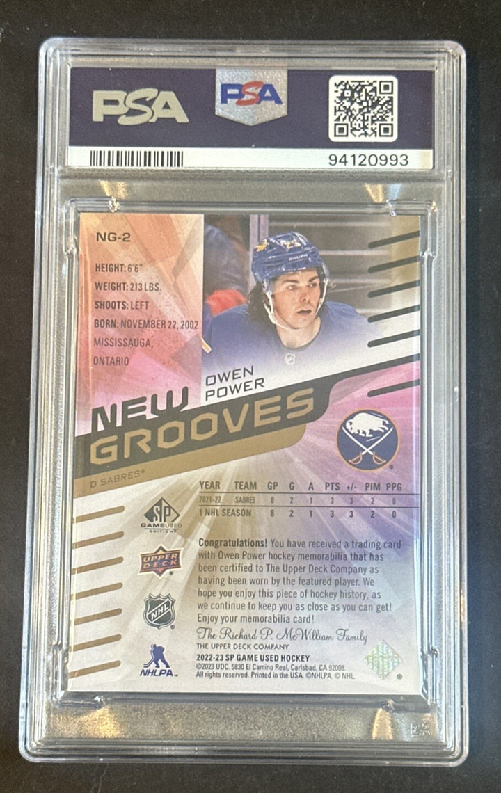 2022-23 SP Game Used Owen Power New Grooves Rc Premium Patch 5/5 Psa 9 MT Pop 1