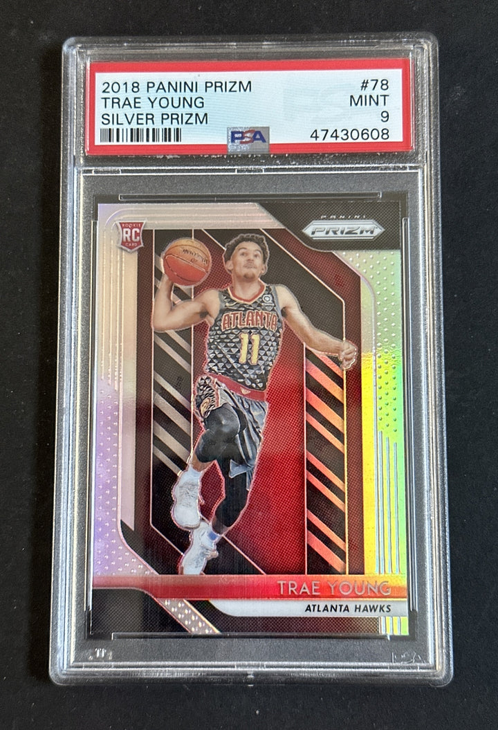 2018-19 Panini Prizm #78 Trae Young Silver Prizm Rookie PSA 9 Mint Rc Hawks