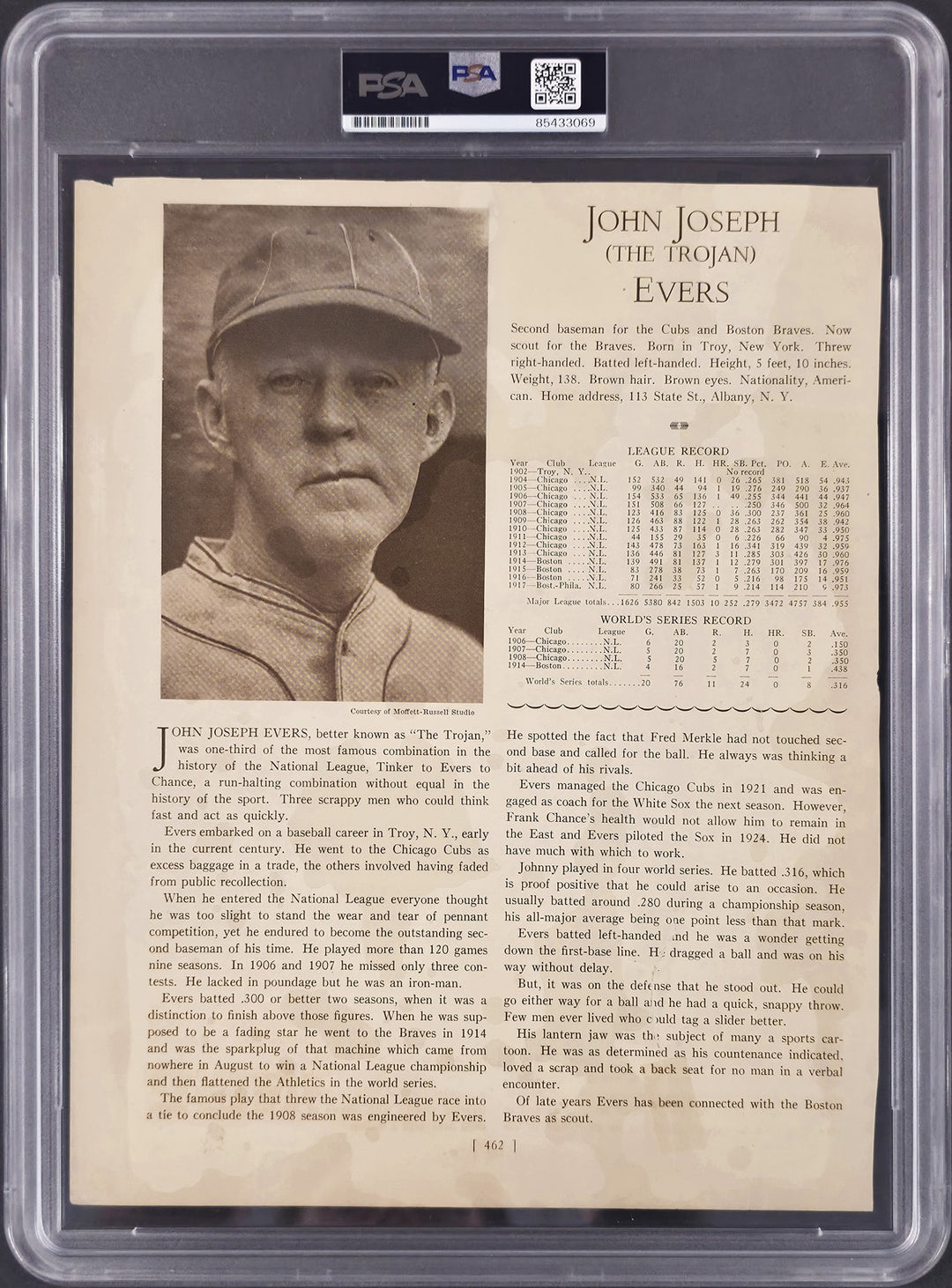 Joe Tinker Signed 8.5x11 Magazine Page Chicago Cubs Auto GM 10 PSA/DNA #85433069