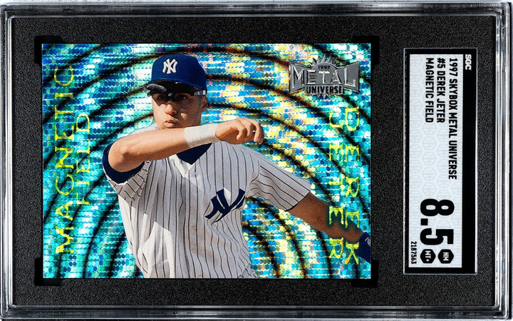Derek Jeter 1997 Skybox Metal Universe Magnetic Field Card #5- SGC Graded 8.5