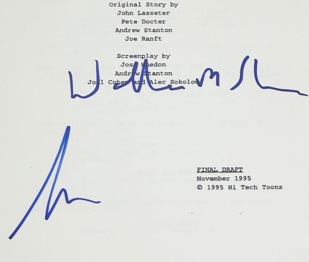 Tim Allen (Buzz) & Wallace Shawn (Rex) signed Toy Story script auto Beckett BAS