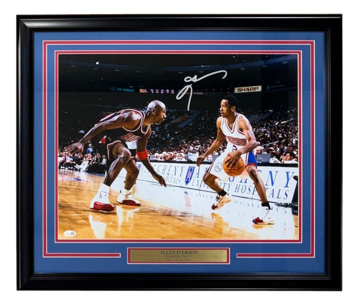 Allen Iverson Signed Framed 16x20 76ers vs Michael Jordan Photo JSA QR