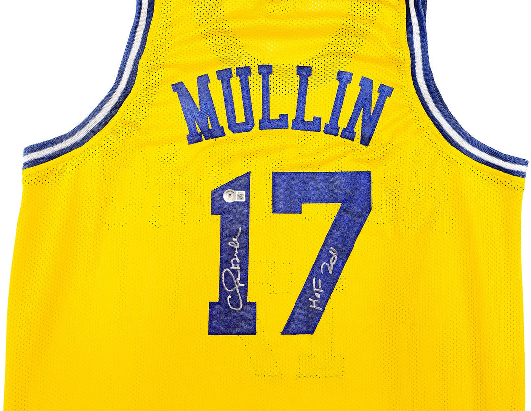 Golden State Warriors Chris Mullin Signed Yellow Jersey "HOF 2011" Beckett Wit