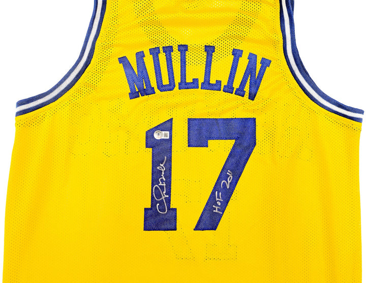 Golden State Warriors Chris Mullin Signed Yellow Jersey "HOF 2011" Beckett Wit