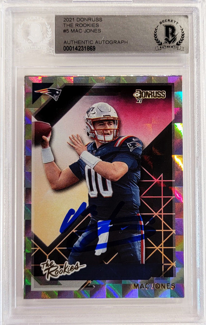 Mac Jones Signed 2021 Panini Donruss The Rookies RC TR-MJO Patriots Beckett