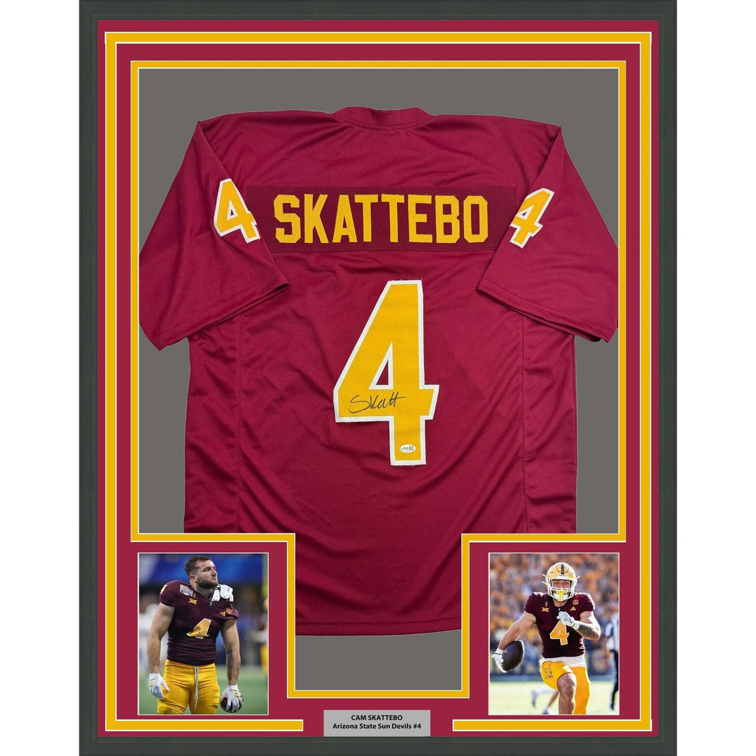 Framed Autographed/Signed Cam Skattebo 35x39 ASU Maroon Jersey JSA COA