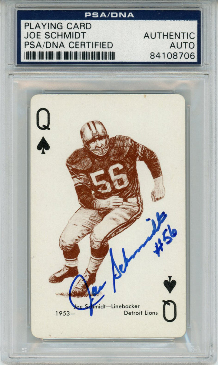 Joe Schmidt Autographed 1963 Stancraft Queen of Spades Card PSA Slab 43565