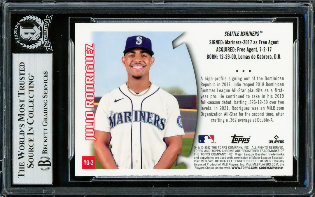 Julio Rodriguez Auto Signed 2022 Topps Chrome Youthquake RC YQ2 Mariners Beckett