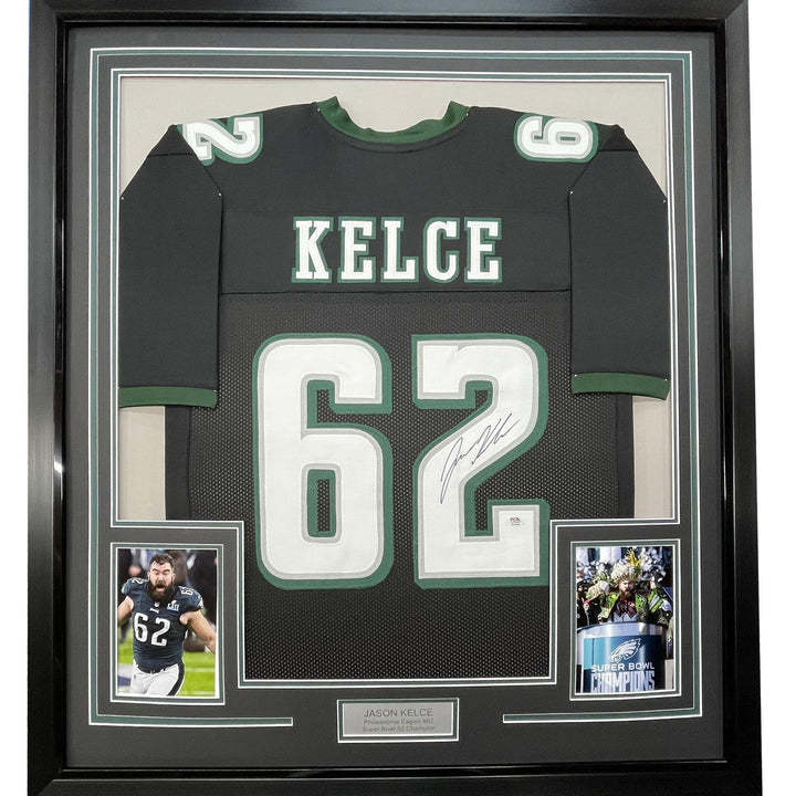 FRAMED Signed JASON KELCE 35x39 Philadelphia Black Jersey PSA COA