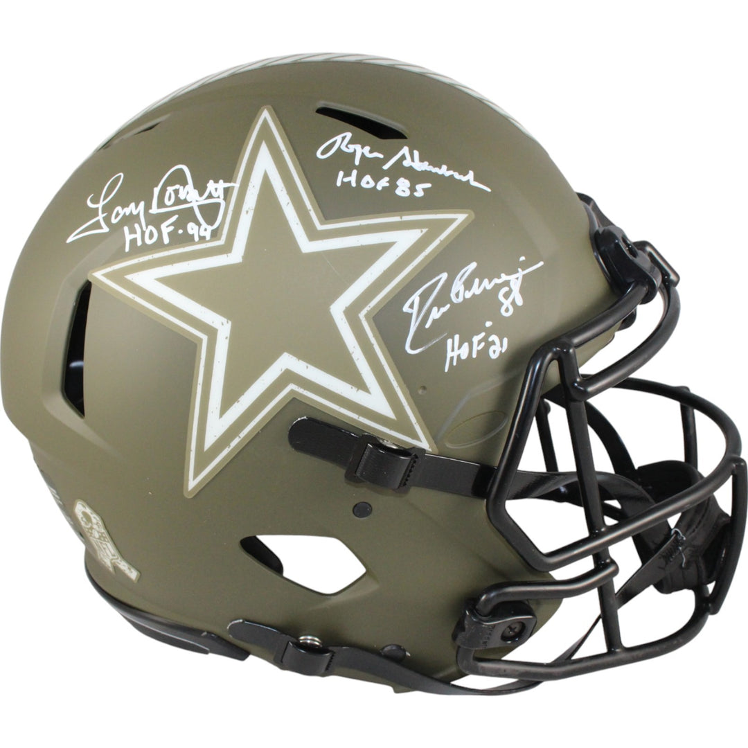 Pearson/Staubach/Dorsett Signed Dallas Cowboys 22 STS Pro Helmet HOF BAS 50060