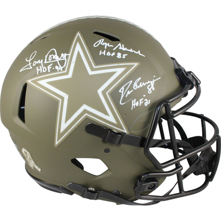 Pearson/Staubach/Dorsett Signed Dallas Cowboys 22 STS Pro Helmet HOF BAS 50060