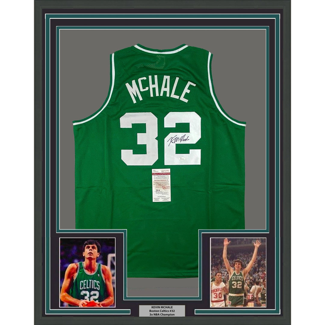 Framed Signed Kevin McHale 35x39 Boston Green Jersey JSA COA Auto
