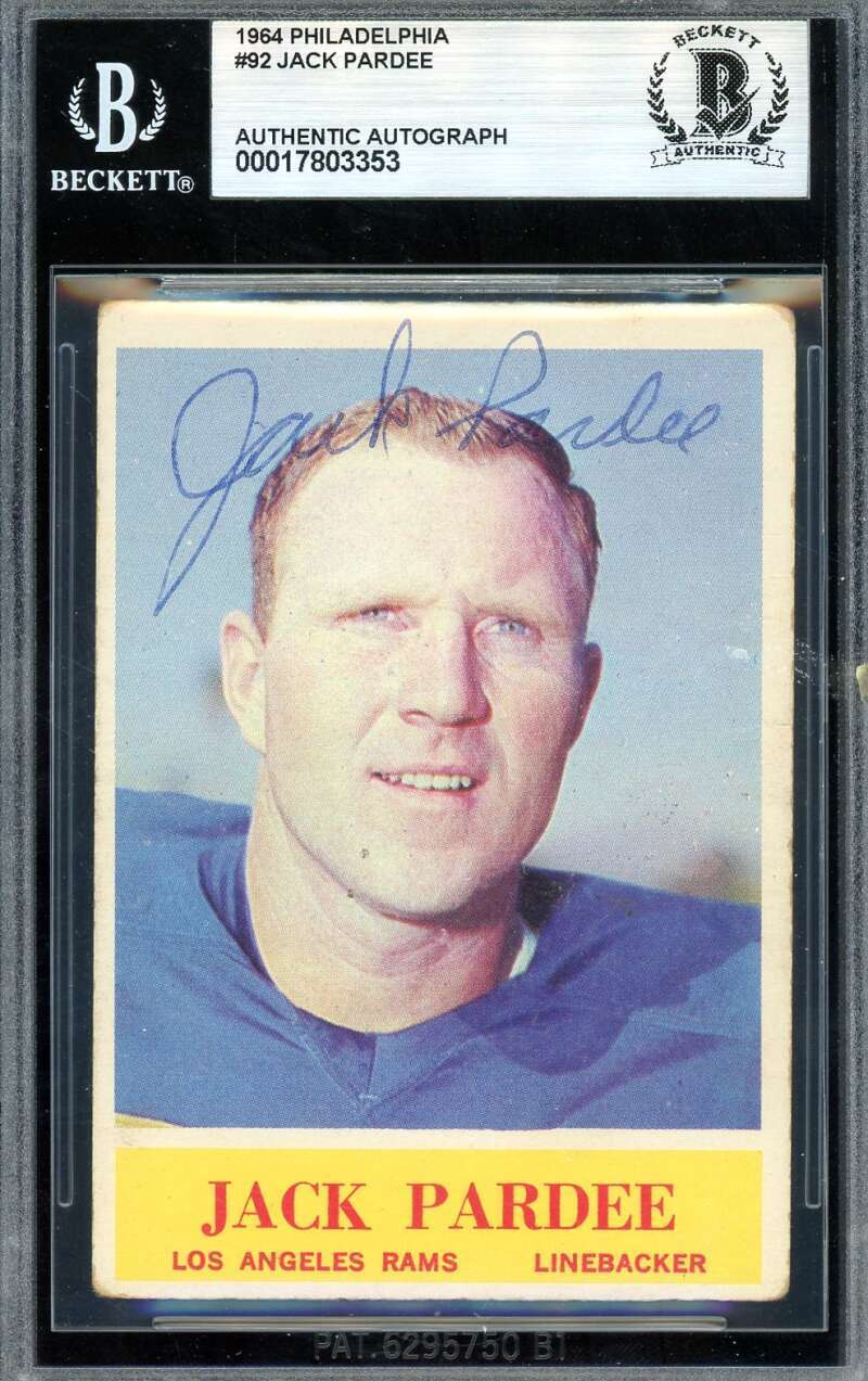 Jack Pardee Beckett BAS Vintage Signed 1964 Philadelphia Gum Rookie Autograph
