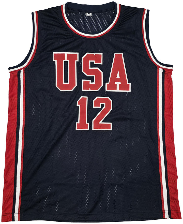 Team USA John Stockton Autographed Blue Jersey Beckett BAS Witness