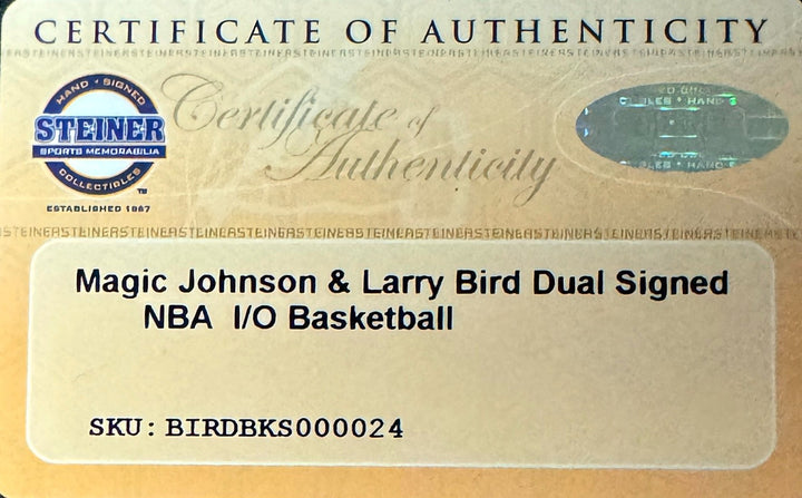 Larry Bird & Magic Johnson Dual signed Spalding NBA Indoor  Basketball -Steiner