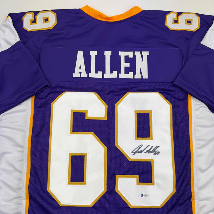 Autographed/Signed Jared Allen Minnesota Purple Football Jersey Beckett BAS COA