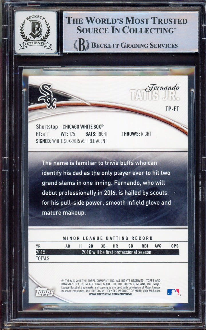 Fernando Tatis Jr. Signed 2016 Bowman Platinum RC TP-FT BGS 9 Sig 10 Beckett