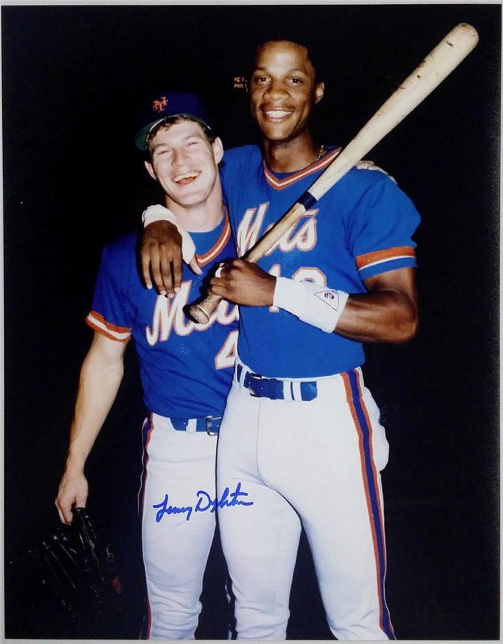 LENNY DYKSTRA SIGNED 11x14 PHOTO w/ Darryl Strawberry New York Mets