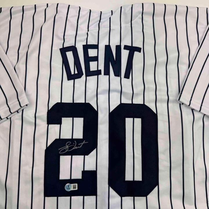 Autographed/Signed Bucky Dent New York Pinstripe Baseball Jersey Beckett BAS COA