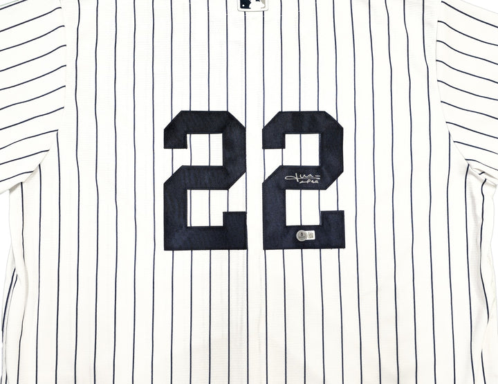 Yankees Juan Soto Signed White W/Pinstripes Nike Jersey Size XXL Beckett