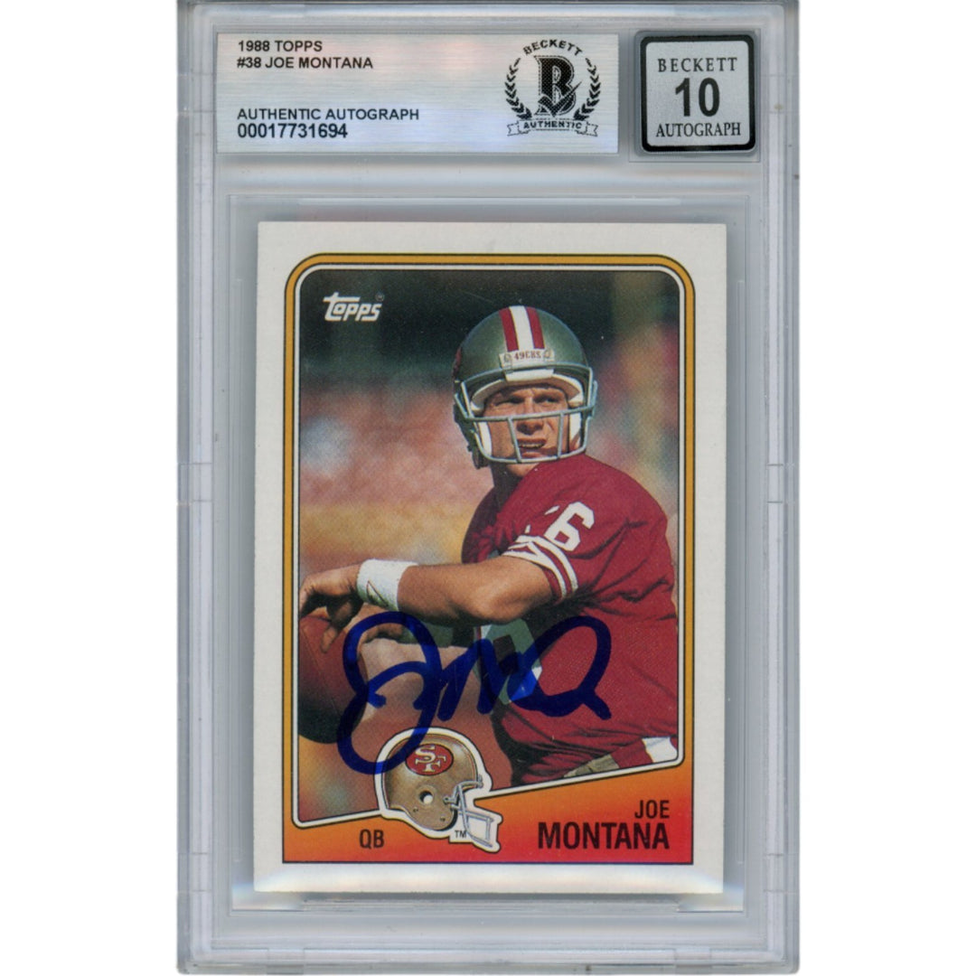 Joe Montana Autographed/Signed 1988 Topps #38 Slab Trading Card Beckett 49900