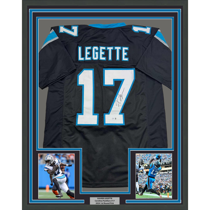 Framed Autographed/Signed Xavier Legette 35x39 Black Football Jersey BAS COA