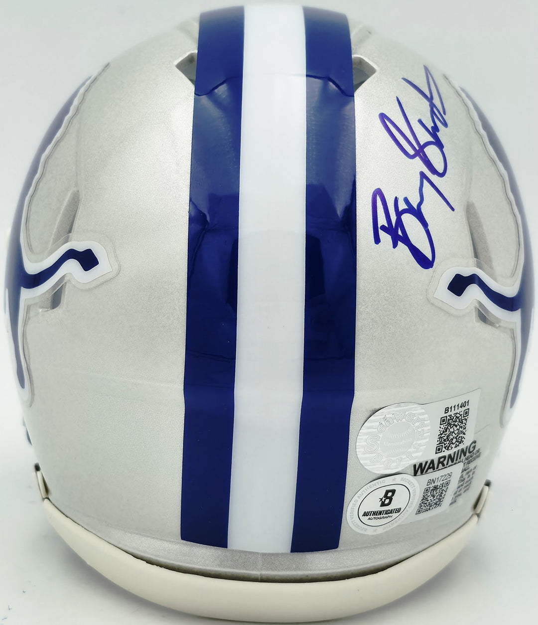 Barry Sanders Signed Lions 1983-02 Silver Throwback Speed Mini Helmet Beckett