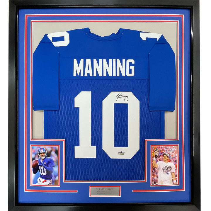 Framed Facsimile Autographed Eli Manning 33x42 NY Blue Reprint Laser Auto Jersey