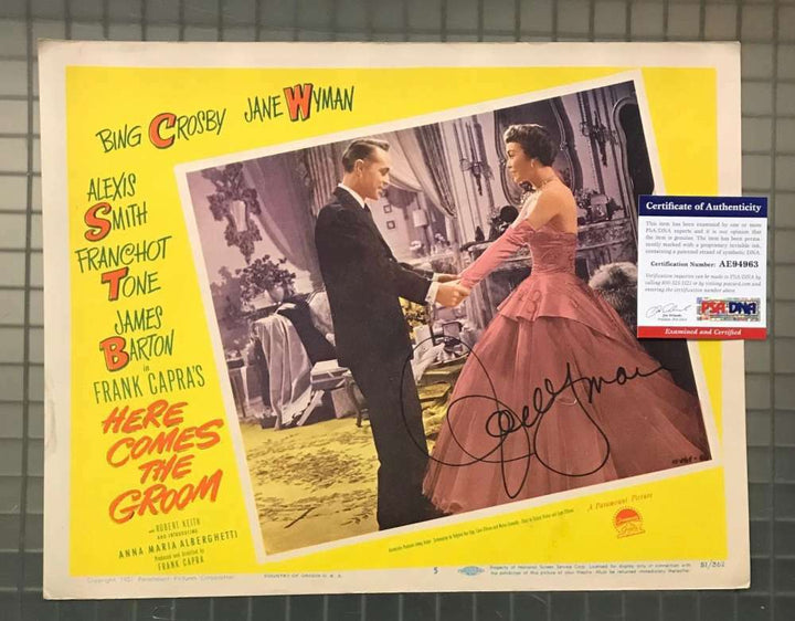 Jane Wyman Psa Dna Signed 11x14 Here Comes The Groom Lobby Card Autograph