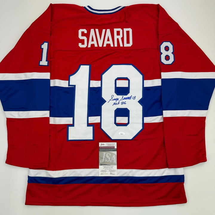 Signed Serge Savard HOF 86 Montreal Canadiens Red Jersey JSA COA