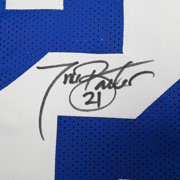 Autographed/Signed Tiki Barber New York Blue Football Jersey Beckett COA