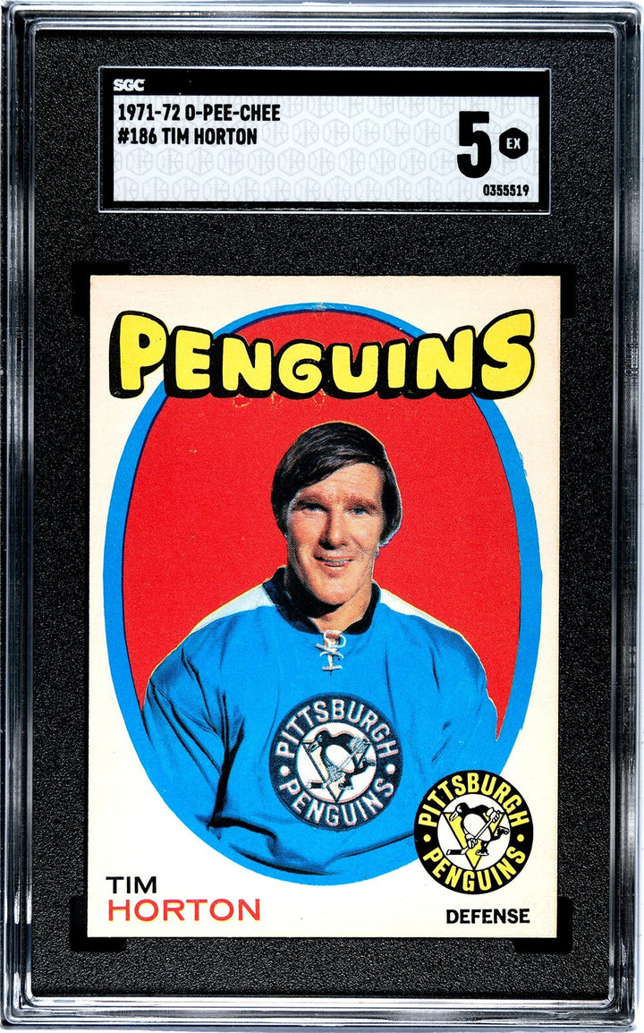 Tim Horton 1971-72 O-Pee-Chee Card #186- SGC Graded 5 EX (Pittsburgh Penguins)