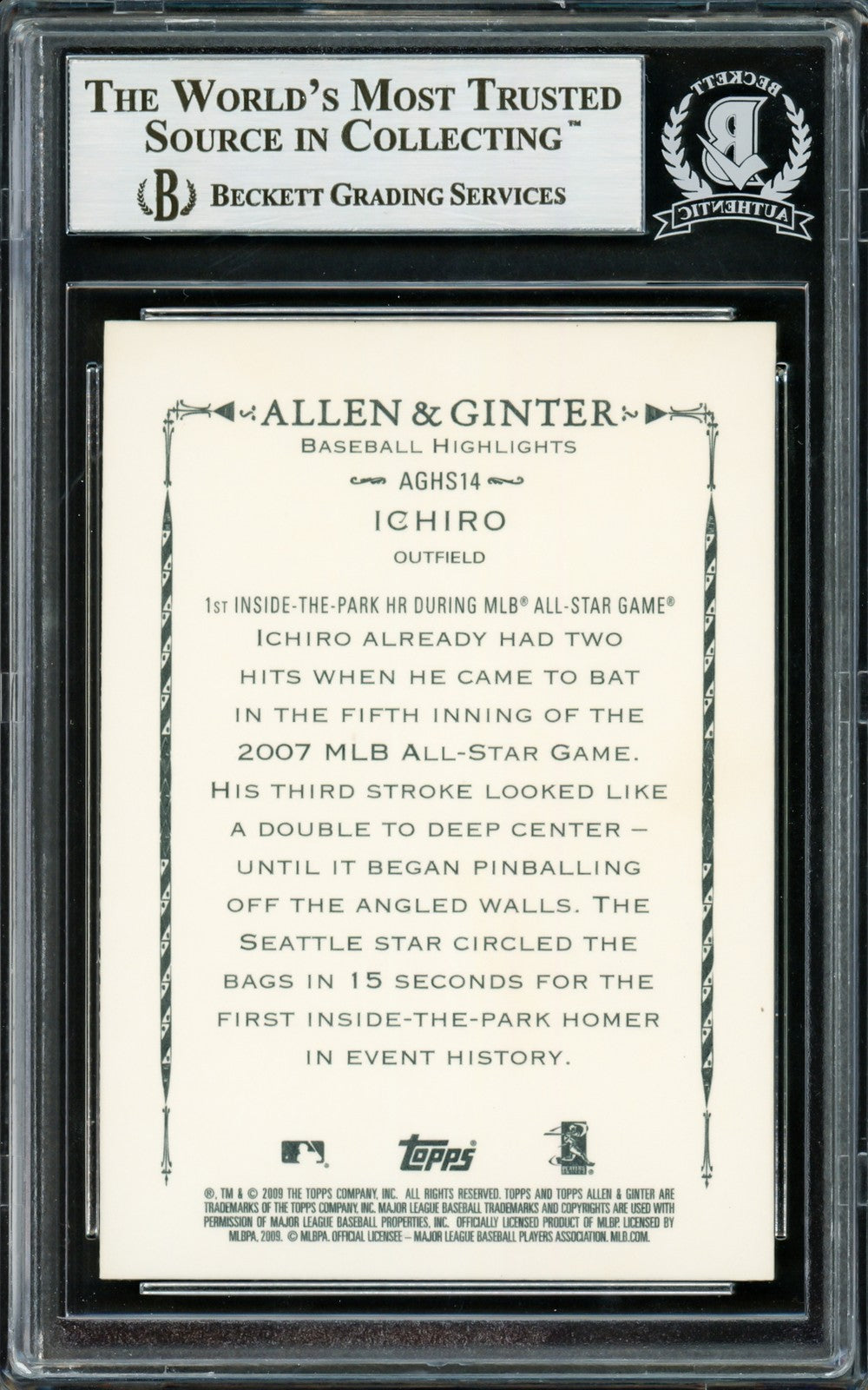 Ichiro Suzuki Signed 2009 Topps Allen & Ginter Card AGHS14 Mariners Beckett
