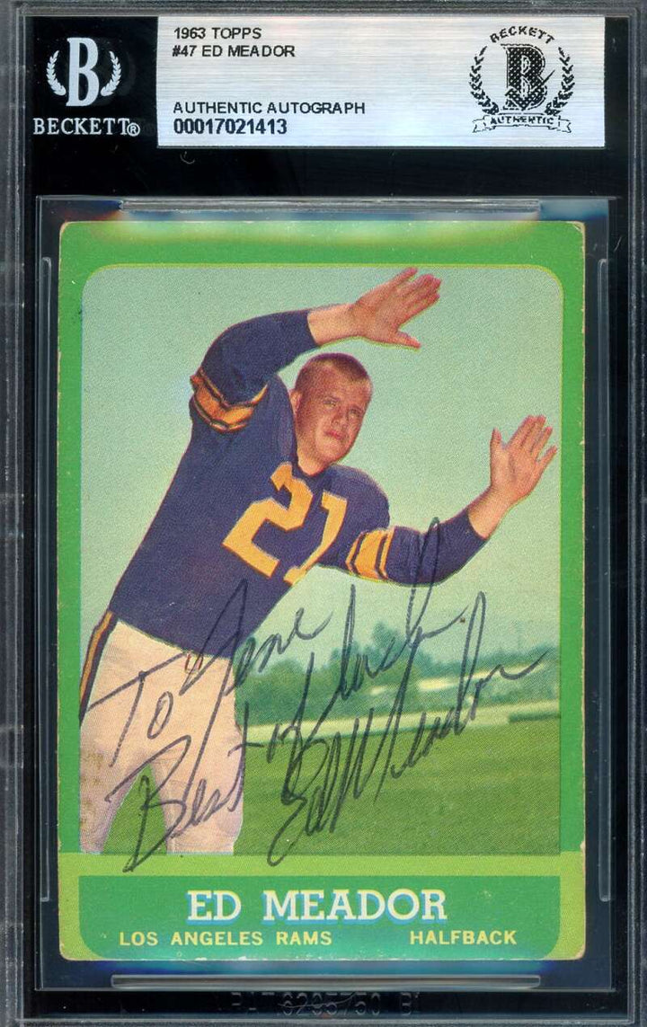 Ed Meador Beckett BAS Signed 1963 Topps Rookie Autograph