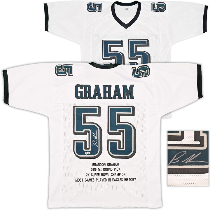 Eagles Brandon Graham Auto Signed White Super Bowl Stats Jersey Beckett Witness