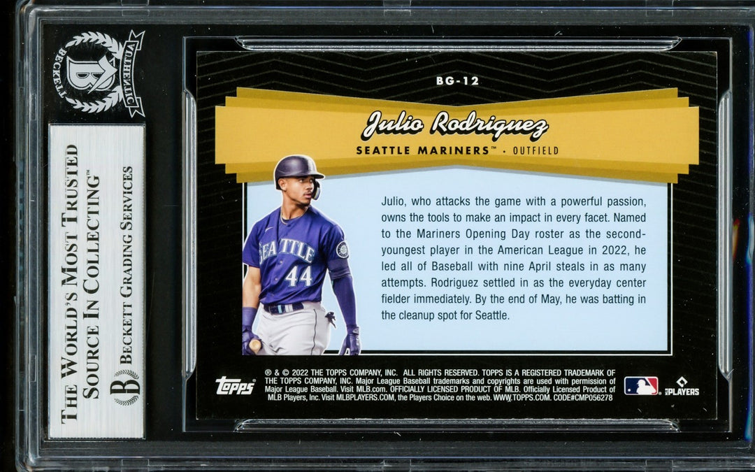 Julio Rodriguez Signed 2022 Topps Black Gold RC BG12 Mariners Beckett #16706797