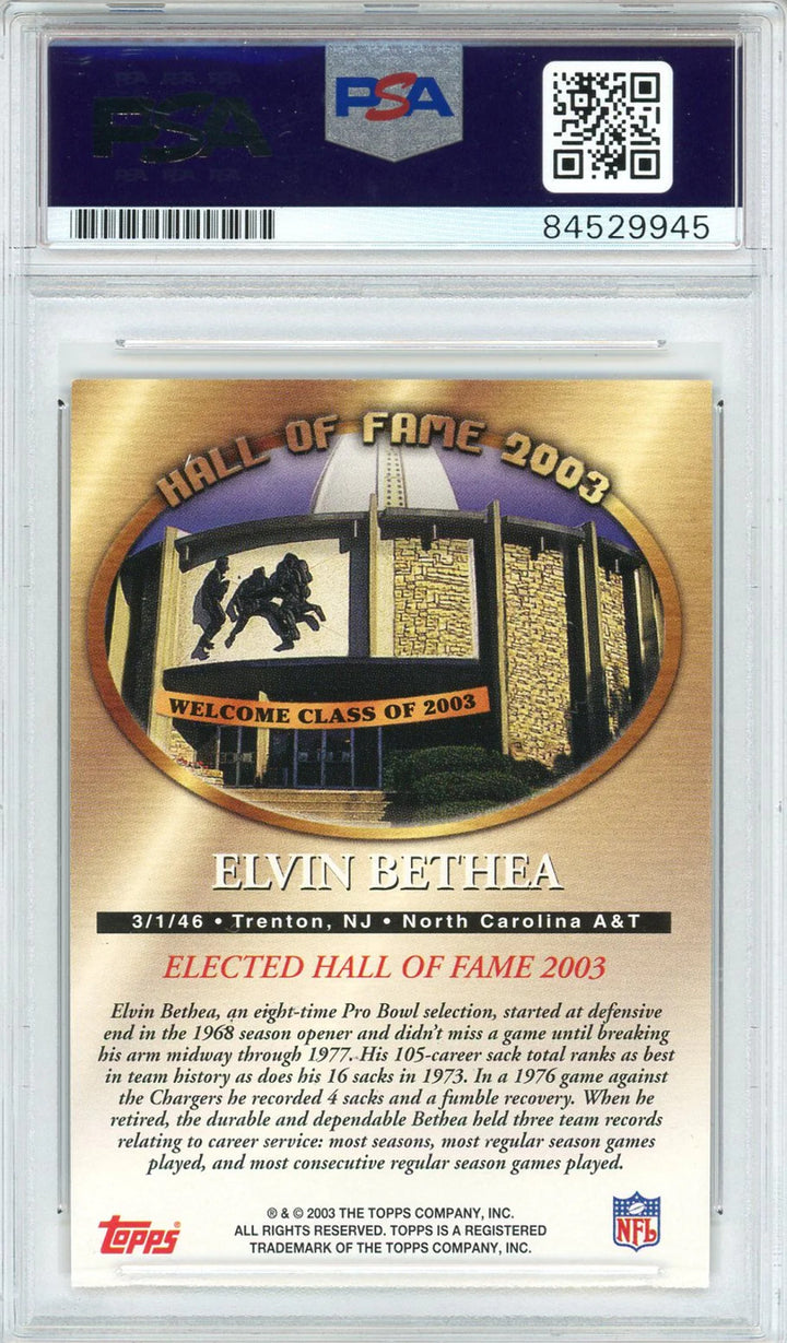 Elvin Bethea "HOF 03" Autographed 2003 Topps Card (PSA Auto 10)