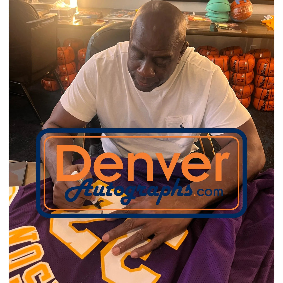 Magic Johnson Autographed Pro Style Showtime Sz XL Jersey Beckett WIT 58487