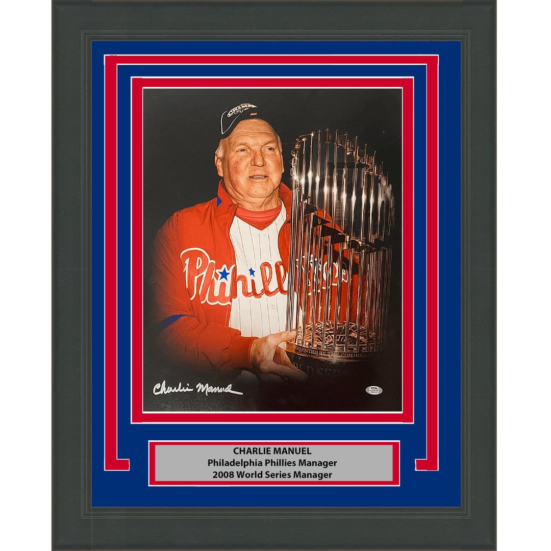 Framed Autographed Charlie Manuel 2008 WS Phillies 16x20 Photo PSA COA