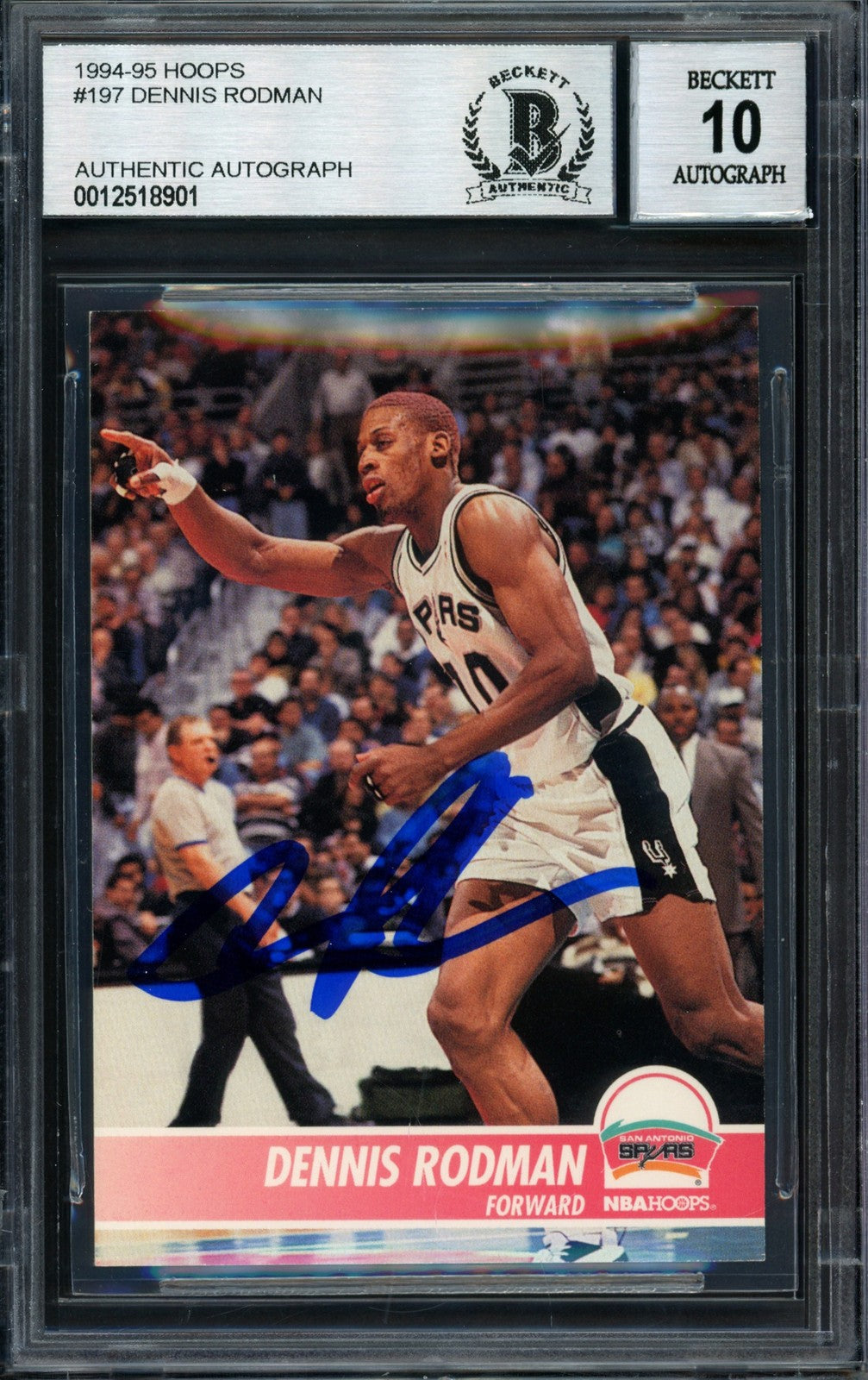 Dennis Rodman Signed 1994-95 Hoops Card 197 Spurs Auto 10 Beckett #12518901