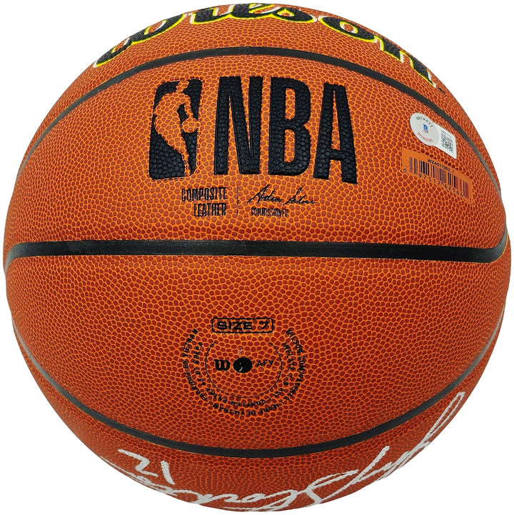 John Stockton & Karl Malone Auto Composite Leather Jazz Logo Basketball Beckett