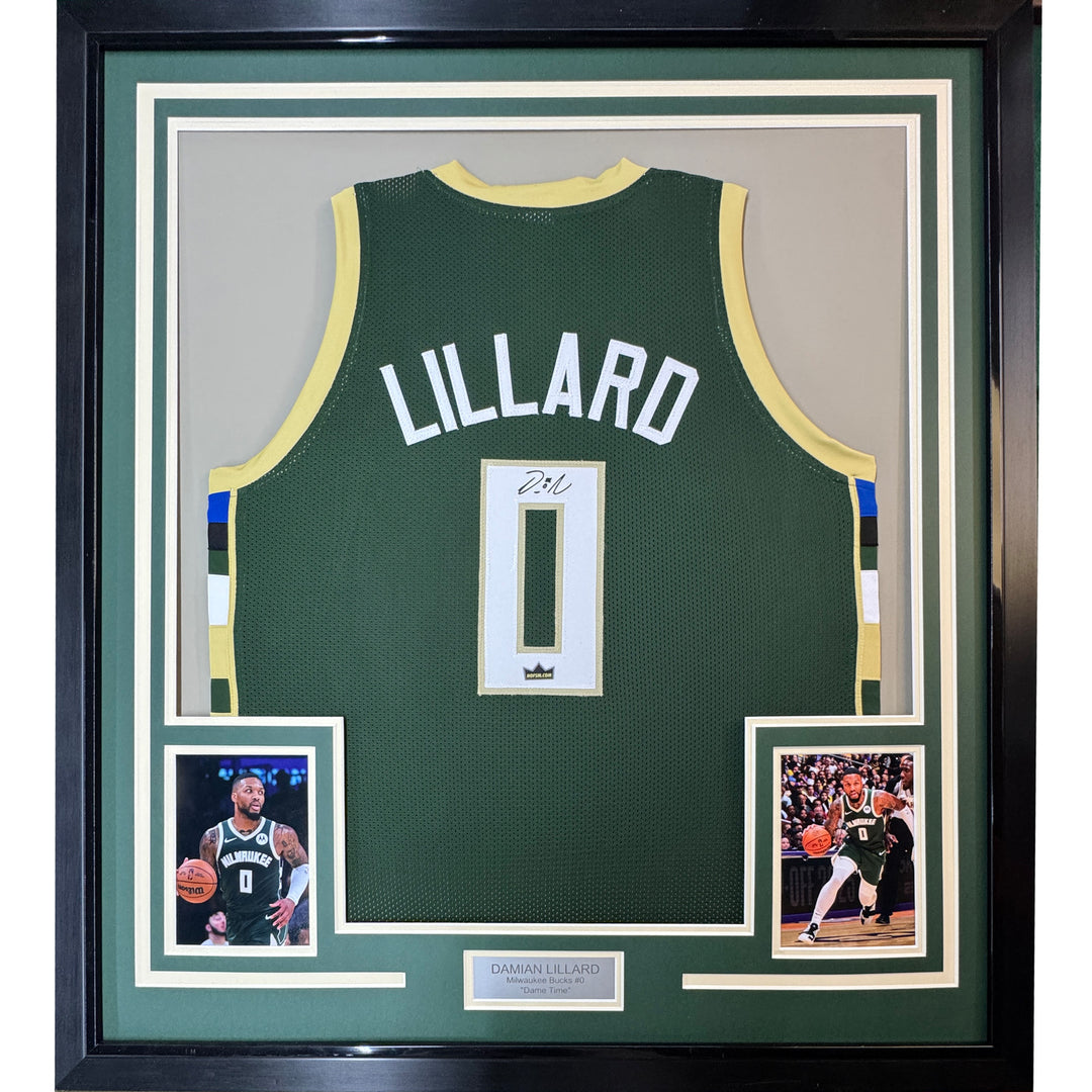 Framed Facsimile Autographed Damian Lillard 33x42 Reprint Laser Auto Jersey