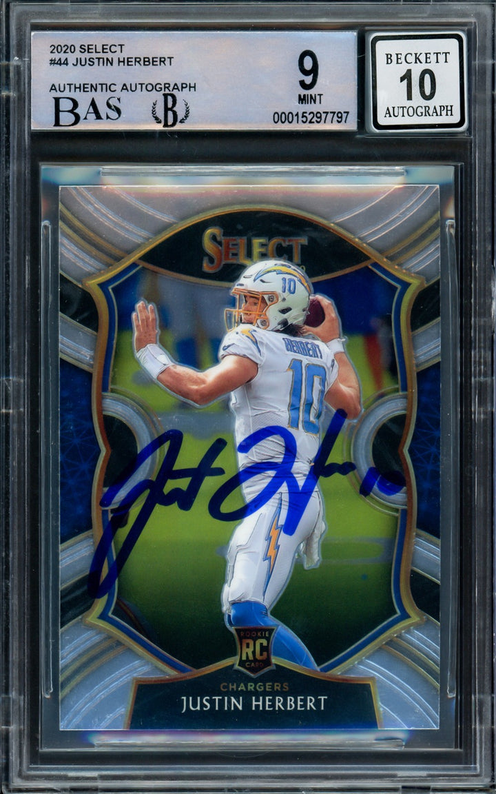 Justin Herbert Signed 2020 Select RC 44 Chargers BGS 9 Auto GM 10 Beckett
