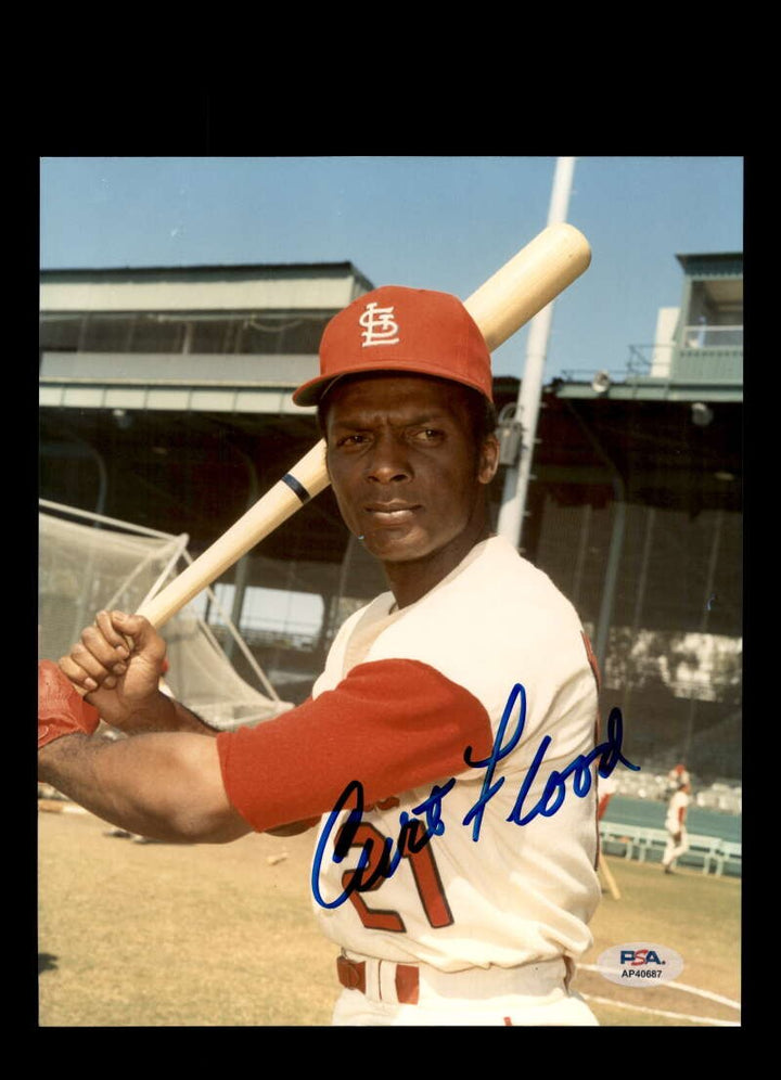 Curt Flood PSA DNA Signed 8x10 Photo Autograph Cardinals